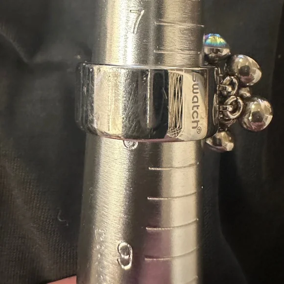 Swatch Bijoux stainless steel w/ iridescent pearl statement ring, SZ 8 Vintage - Picture 5 of 7